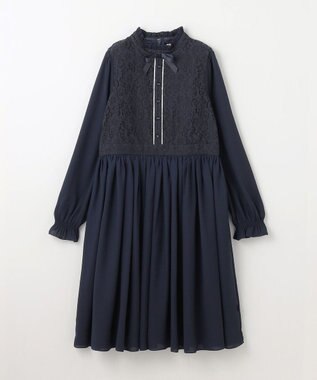 組曲 KIDS 【150-170㎝】レースシフォン ワンピース ネイビー系