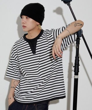WEGO 【ユニセックス着用ITEM】キーネックフェイクレイヤードT（SS） ブラックボーダー