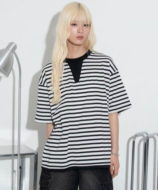 WEGO 【ユニセックス着用ITEM】キーネックフェイクレイヤードT（SS） ブラックボーダー
