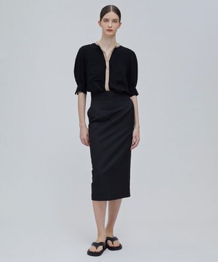 BEIGE， SIBYLLE /  配色カラーパフスリーブブラウス Black  x L.Camel