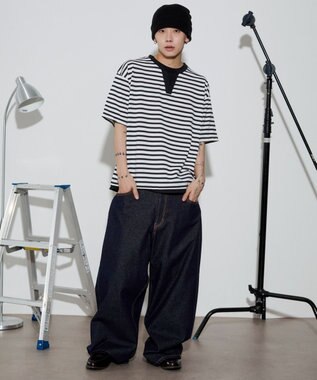 WEGO 【ユニセックス着用ITEM】キーネックフェイクレイヤードT（SS） ブラックボーダー