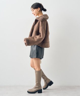 earth music&ecology リバーシブルフェイクムートンショートブルゾン モカ