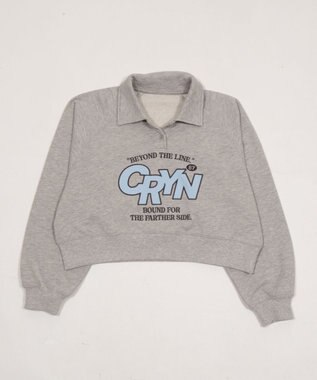 WEGO 襟付きグラフィックショートスウェット 杢グレー