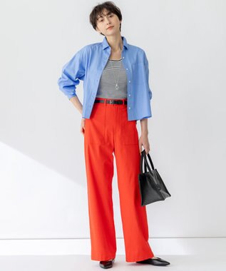 23区 【洗える】スラブツイルストレッチ ワイド パンツ レッド系