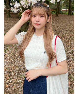 Green Parks ケーブル半袖ニット Off White