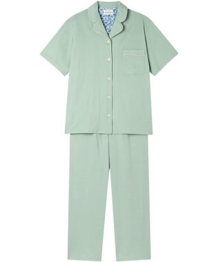 une nana cool 【綿100%】60/2 やわらか天竺 半袖開襟パジャマ MADE WITH LIBERTY FABRIC ブルーグリーン