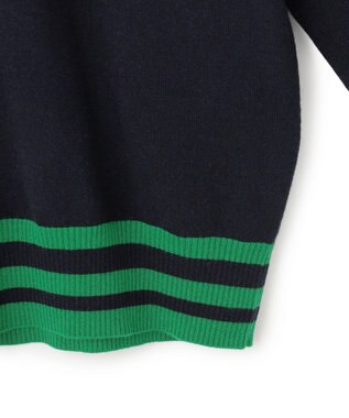 ICB ハイゲージソフトウール ニットプルオーバー ネイビー×グリーン系
