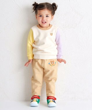 MIKI HOUSE HOT BISCUITS 【70-120cm】【Everyday Series】ワンポイント くすみカラー裏毛パイルトレーナー アイボリー