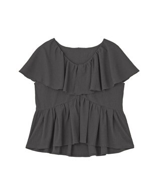 earth music&ecology ラッフルカラーペプラムカットブラウス Charcoal Gray