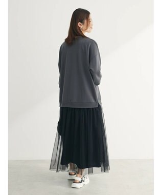 Green Parks ７分袖チュールドッキングロゴワンピース Charcoal Gray