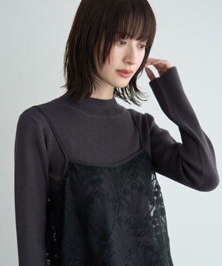 YECCA VECCA 【2点SET】刺繍レースキャミセットハイネックニット Charcoal Gray