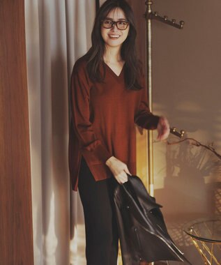 ICB 【洗える】 コンパクトウール Vネックプルオーバー テラコッタ系