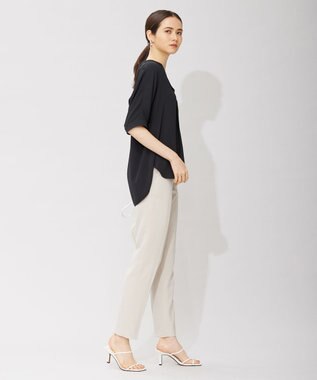 ICB L 【人気のため新色追加・洗える】BackSatinAmunzen 5分袖キーネックブラウス ブラック系