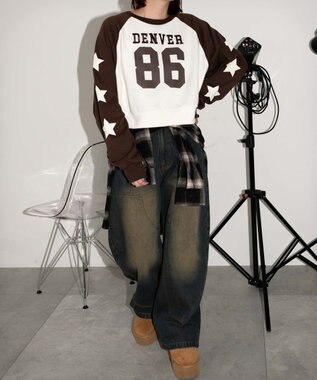 WEGO スターナンバリングラグランスウェット ブラウン