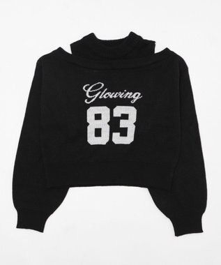 WEGO オープンショルダーナンバリングニット ブラック