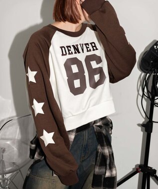 WEGO スターナンバリングラグランスウェット ブラウン