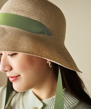 #Newans 【UVカット/洗える】〈花乃まりあさんコラボ〉リボン2本つきサマーハット ベージュ