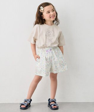 ANY KIDS 【綿100%/接触冷感】ひんやり オーバーサイズ アニマルTシャツ ベージュ×リス