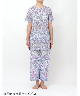 tsumori chisato SLEEP ツモリチサト パジャマ ベア天竺素材(トップス) 綿100%(ボトム) 4分袖 9分丈 レディース UDT113 /ワコール サックス