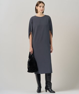 ICB 【洗える】 ウールライクストレッチ ドルマンスリーブワンピース ブルーグレー系