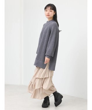 earth music&ecology マットモール片畦チュニック Dark Gray