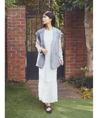 earth music&ecology ピンストライプジレ Stripe Light Gray