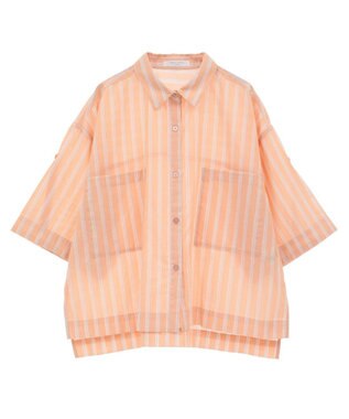 Green Parks 綿麻混５分袖ターンバックシャツ Orange