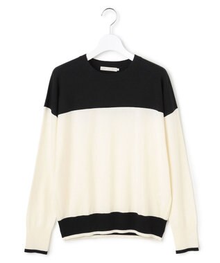 ICB ハイゲージソフトウール ニットプルオーバー オフホワイト×ブラック系