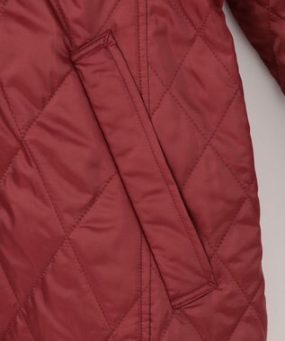 自由区 L 【洗える】ブライトキルト フード付きコート レッド系