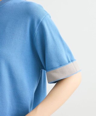 Green Parks 袖裏配色５分袖ニットプルオーバー Blue