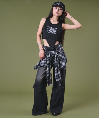 WEGO フェイクシャツスリーブデニム ブラックチェック1