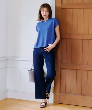 Tiaclasse 【小倉優子さん着用・洗える】フレンチスリーブニットトップス ブルー