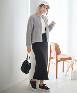 ANY SIS L 【洗える】シャギーニット アウター グレー