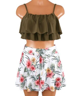 San-ai Resort（三愛水着楽園） 【SALE】フリルトップス３点セット　9M　【San-ai Resort（サンアイリゾート）】 カーキ×ホワイト