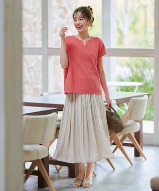 Tiaclasse 【小倉優子さん着用・洗える】フレンチスリーブニットトップス コーラル