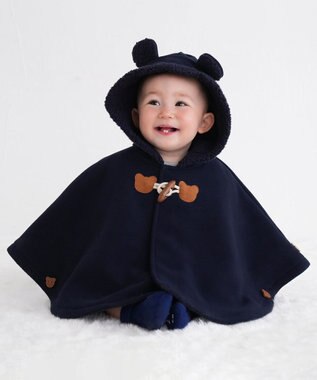 MIKI HOUSE HOT BISCUITS お耳付きボアフリース ダッフルマントギフトセット【BOX付き】 紺