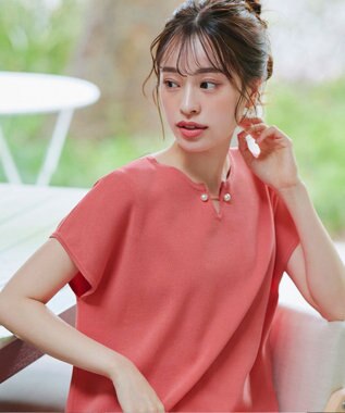 Tiaclasse 【小倉優子さん着用・洗える】フレンチスリーブニットトップス コーラル