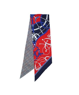 Marca ＜秋の新色！＞【Marcaオリジナル】ベルト＆グレンチェック剣先  シルクツイル 剣先スカーフ ネイビー×レッド