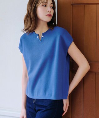 Tiaclasse 【小倉優子さん着用・洗える】フレンチスリーブニットトップス ブルー