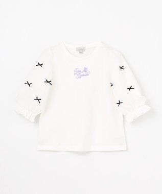 ANY KIDS リボン×チュール 七分袖Tシャツ オフホワイト