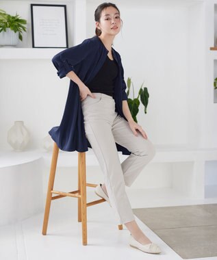 Tiaclasse L 【新色追加】バンドカラーシャツチュニックブラウス ネイビー