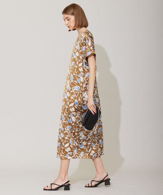 ICB 【洗える】 ウォーターフラワープリント ワンピース キャメル系柄