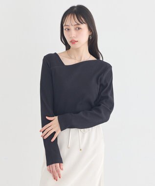 earth music&ecology アシメネックリブプルオーバー Black