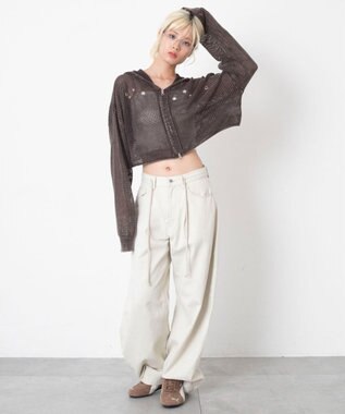 WEGO ハトメメッシュニットショートパーカー ブラウンその他