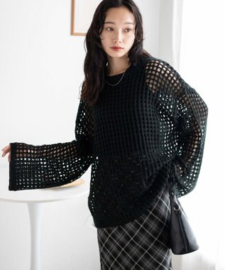 WEGO ビッグメッシュニットプルオーバー ブラック