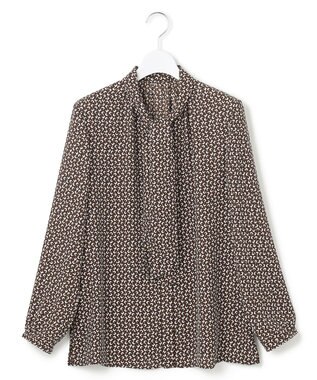 23区 【洗える】モダンジオメトリックプリント ブラウス ダークブラウン系