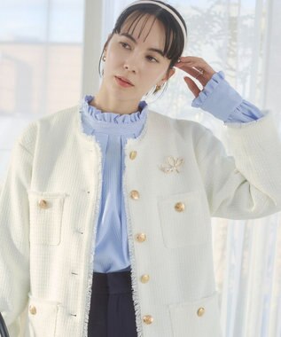 WEGO 【ANGIE VINTAGE/オケージョン対応 / セレモニー対応】ノーカラー ツイードジャケット オフホワイト