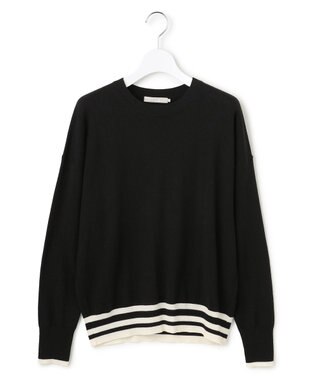 ICB ハイゲージソフトウール ニットプルオーバー ブラック×オフホワイト系