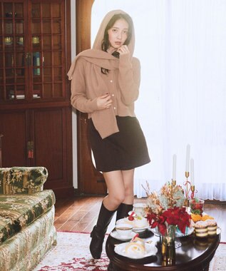 earth music&ecology 【イージーケア】パウダーシャギーフーディーマフラー Beige