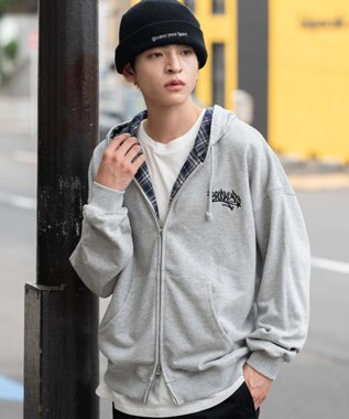 WEGO 【ユニセックス着用ITEM/MLサイズ展開】チェックZIPパーカー 杢グレー